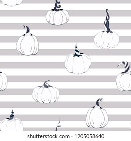 Vector Magical Pumpkins on horizontal stripes seamless pattern background. Perfect for fabric, scrapbooking and wallpaper projects.