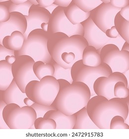 Vector magical romantic seamless pattern. Cute pastel background with 3D hearts. Soft texture for Wedding Day, Valentine's Day with glitter.