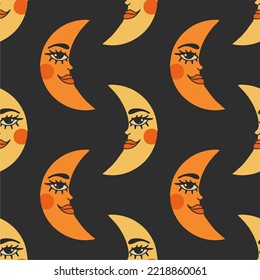 Vector magical seamless pattern with golden moon. Mystical esoteric background for fabric design, packaging, astrology, phone case, yoga mat, notebook covers, wrapping paper.