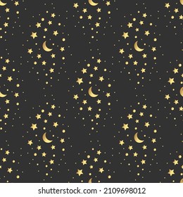 Vector magical seamless pattern with moon and stars. Mystical esoteric background for fabric design, packaging, astrology, phone case, wrapping paper.