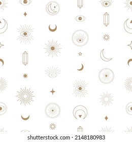 Vector magical seamless repeat pattern with constellations. Mystical esoteric background, astrology wallpaper.