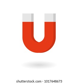 Vector magnet in 3d style. Magnetism. Illustration with shadow isolated on white background.