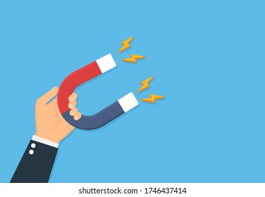 Vektormagnet-Symbol mit Magnetfunktion mit Hand