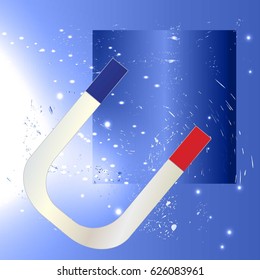 Vector magnet with a metal plate on blue background