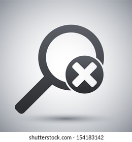 Vector magnifier icon with delete sign