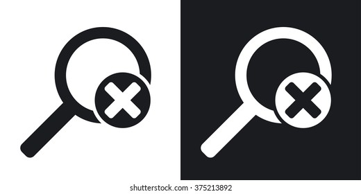 Vector magnifier icon with delete sign. Two-tone version on black and white background