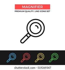Vector magnifier icon. Magnifying glass, loupe. Premium quality graphic design. Modern signs, outline symbols collection, simple thin line icons set for websites, web design, mobile app, infographics