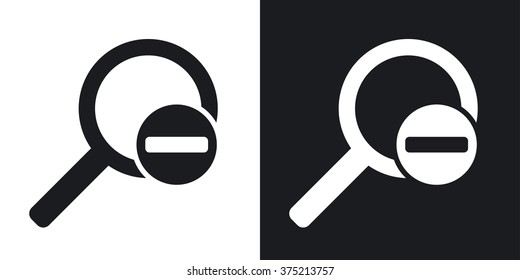 Vector magnifier icon with minus sign. Two-tone version on black and white background