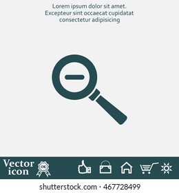 Vector magnifier icon with minus sign