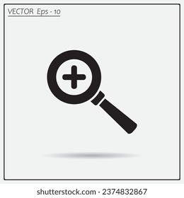Vector magnifier icon with plus sign