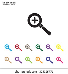 Vector magnifier icon with plus sign