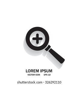 Vector magnifier icon with plus sign