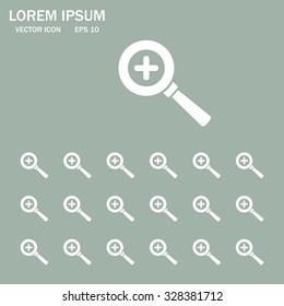 Vector magnifier icon with plus sign