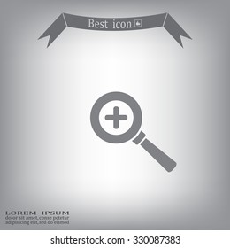 Vector magnifier icon with plus sign
