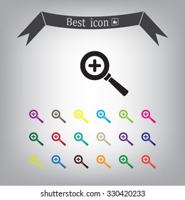 Vector magnifier icon with plus sign