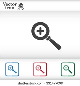 Vector magnifier icon with plus sign