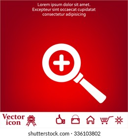 Vector magnifier icon with plus sign