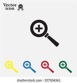Vector magnifier icon with plus sign