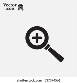 Vector magnifier icon with plus sign
