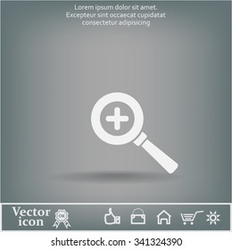 Vector magnifier icon with plus sign