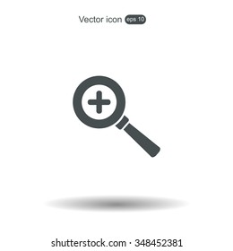 Vector magnifier icon with plus sign