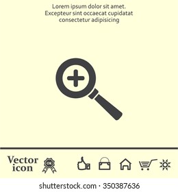 Vector magnifier icon with plus sign