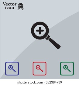 Vector magnifier icon with plus sign