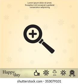 Vector magnifier icon with plus sign