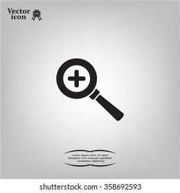 Vector magnifier icon with plus sign