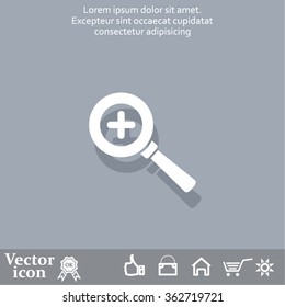 Vector magnifier icon with plus sign