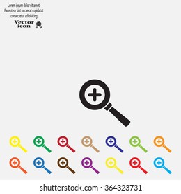 Vector magnifier icon with plus sign