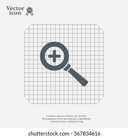 Vector magnifier icon with plus sign