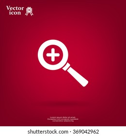 Vector magnifier icon with plus sign