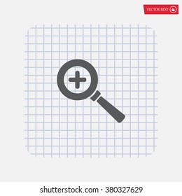 Vector magnifier icon with plus sign