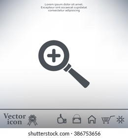 Vector magnifier icon with plus sign