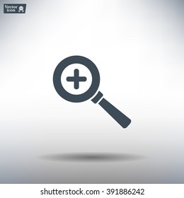 Vector magnifier icon with plus sign