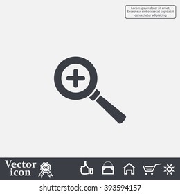 Vector magnifier icon with plus sign