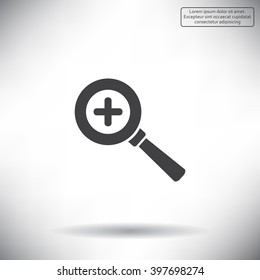 Vector magnifier icon with plus sign