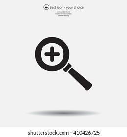 Vector magnifier icon with plus sign