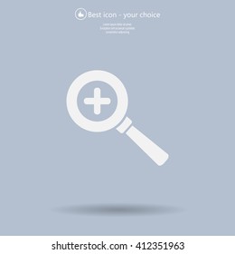 Vector magnifier icon with plus sign