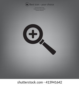 Vector magnifier icon with plus sign