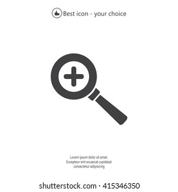 Vector magnifier icon with plus sign
