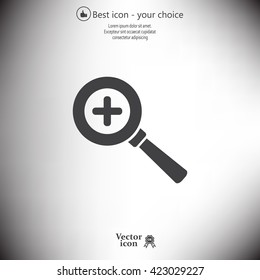 Vector magnifier icon with plus sign
