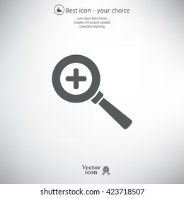 Vector magnifier icon with plus sign