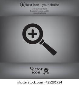 Vector magnifier icon with plus sign