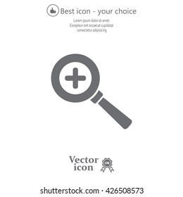 Vector magnifier icon with plus sign