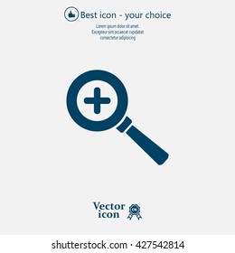 Vector magnifier icon with plus sign