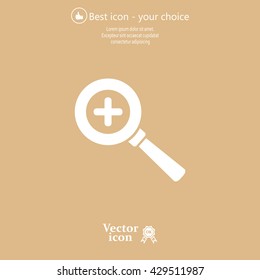 Vector magnifier icon with plus sign