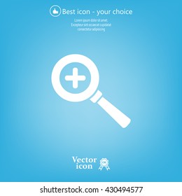 Vector magnifier icon with plus sign