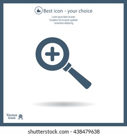 Vector magnifier icon with plus sign